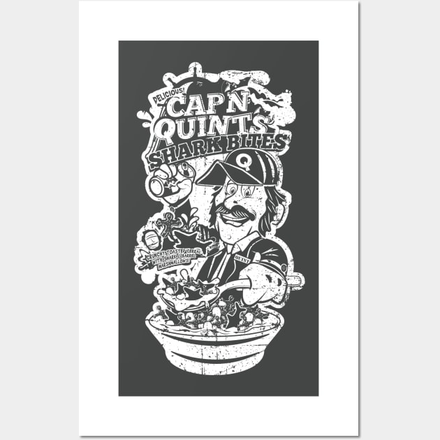Captain Quint's Shark Bites (White Distressed) Wall Art by SaltyCult